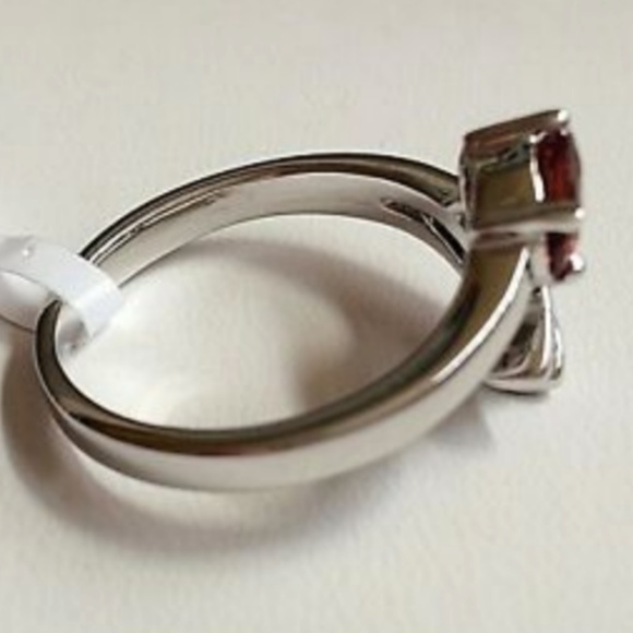 Silver Ruby Garnet Cocktail Ring Red Cubic Zirconia Wrap Size 10 Rhodium Plated - Picture 8 of 8